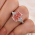 5.0 Carat Pink Radiant Cut Three Stone Engagement Ring With Hidden Halo - louilyjewelry