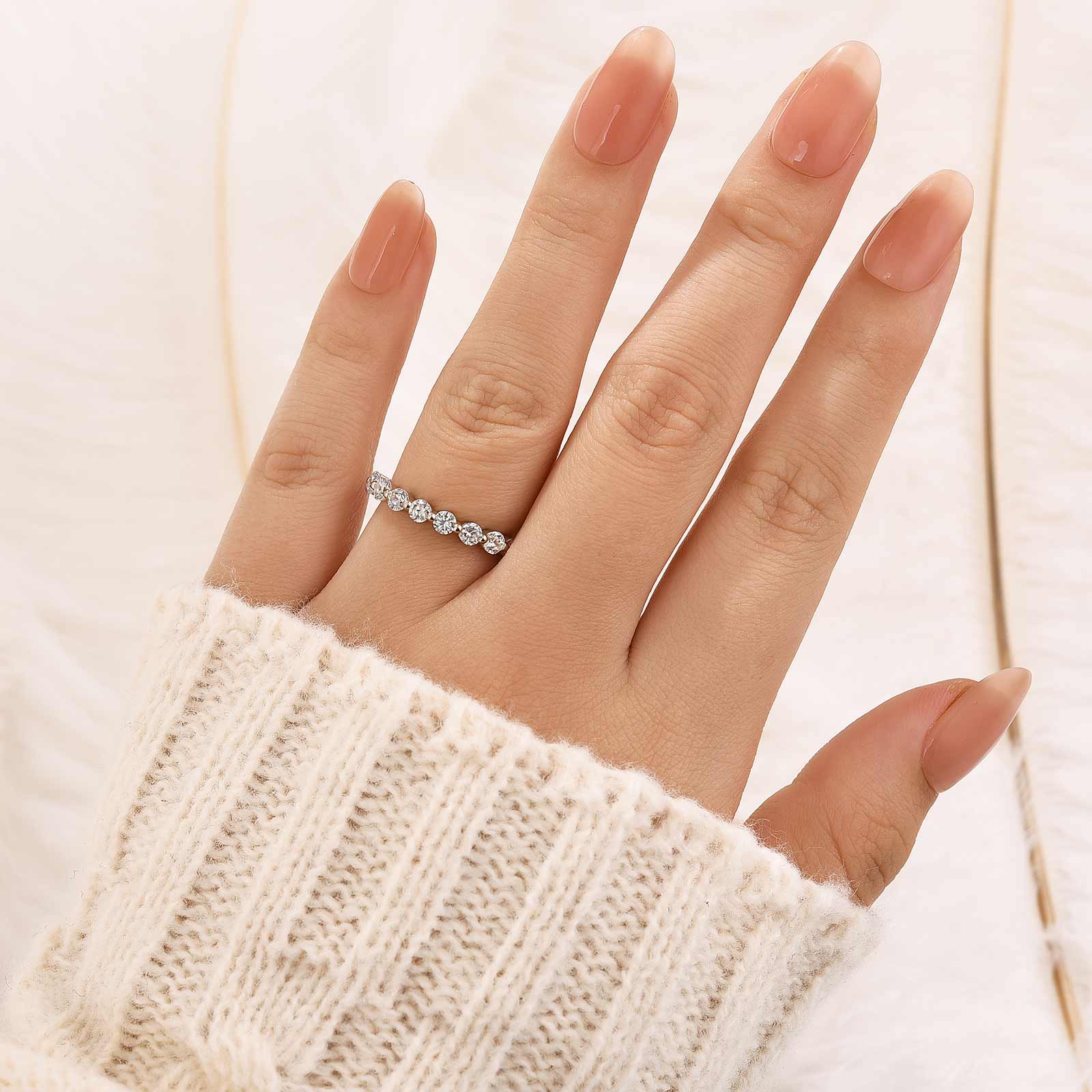 Classic 0.6Ct Half Round Cut Wedding Band In Sterling Silver