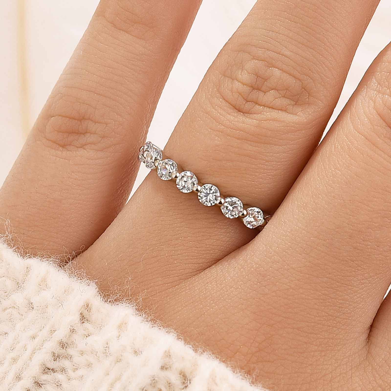 Classic 0.6Ct Half Round Cut Wedding Band In Sterling Silver