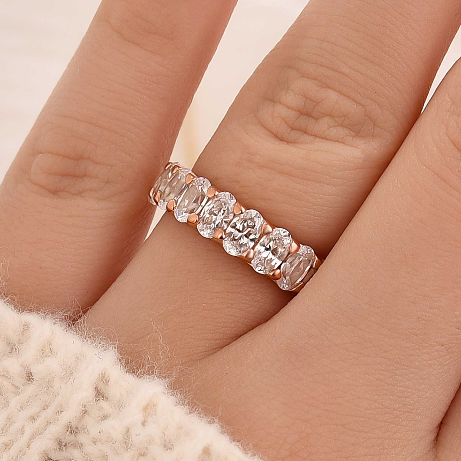 Louily Half Oval Cut Simulated Diamond Wedding Band