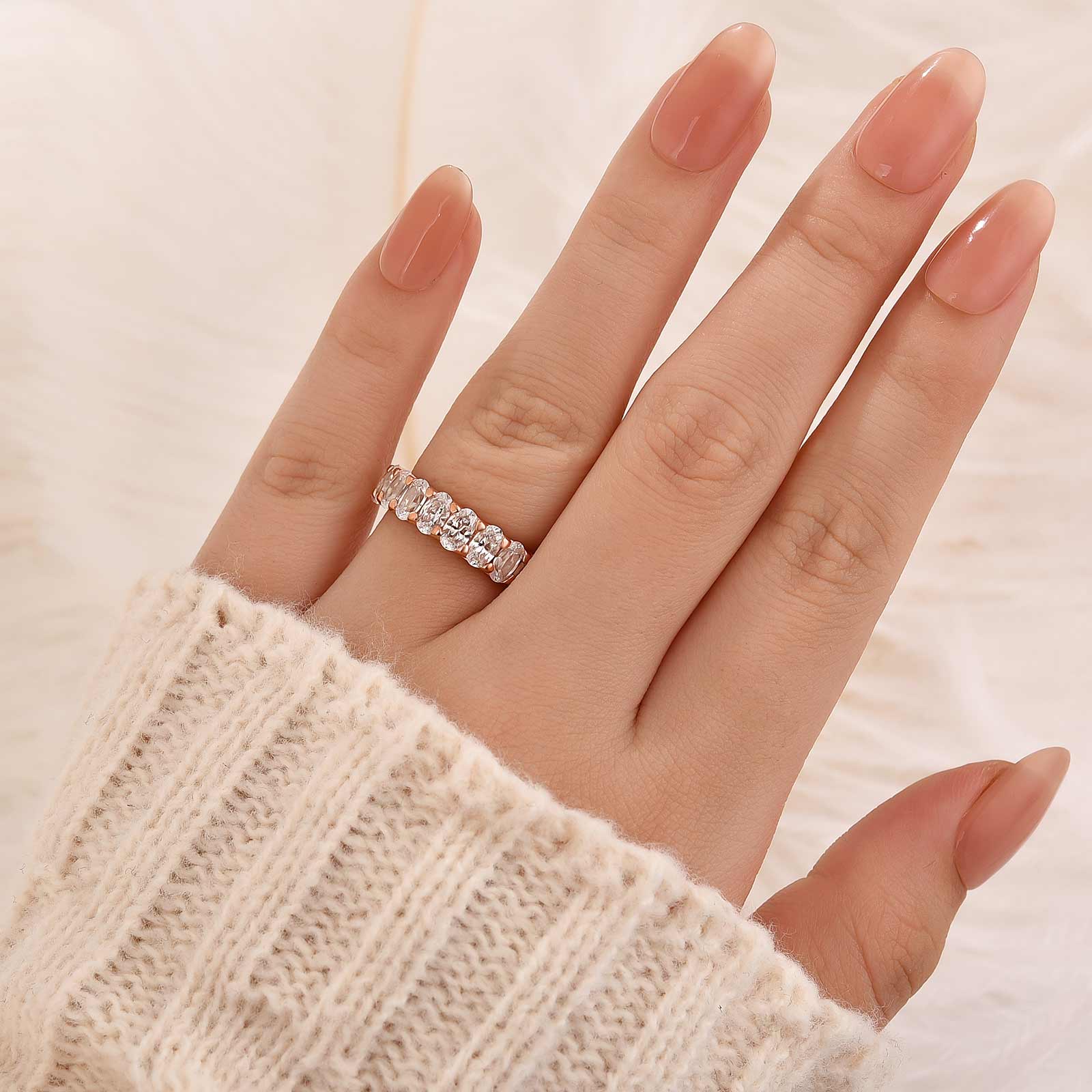 Louily Half Oval Cut Simulated Diamond Wedding Band