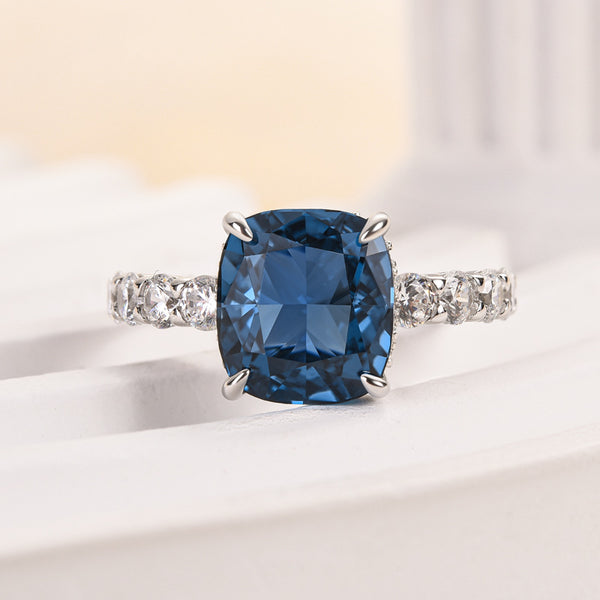 Louily Blue Stone Cushion Cut Engagement Ring