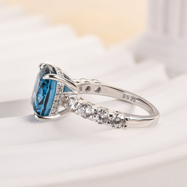 Louily Blue Stone Cushion Cut Engagement Ring