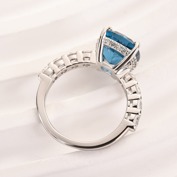 Louily Blue Stone Cushion Cut Engagement Ring