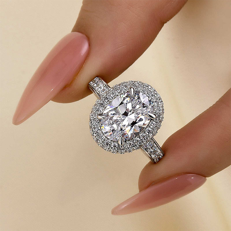 Louily Beautiful 3.0 Carat Double Halo Oval Cut White Gold Engagement Ring - louilyjewelry