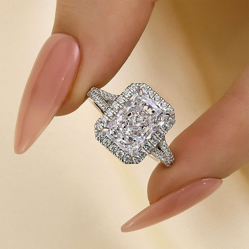 Louily Noble Halo Radiant Cut Split Shank Engagement Ring - louilyjewelry