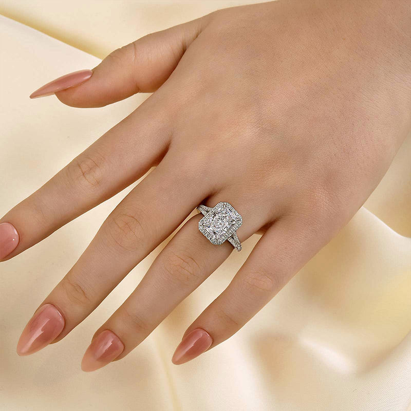 Louily Noble Halo Radiant Cut Split Shank Engagement Ring - louilyjewelry
