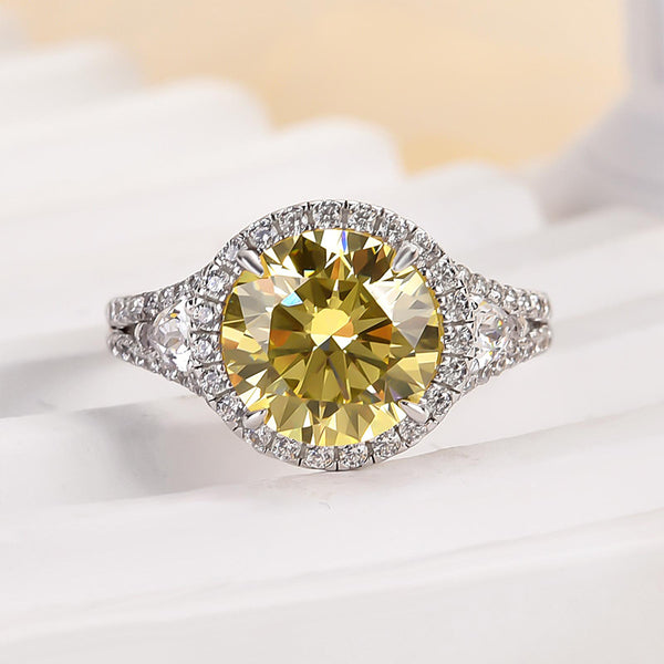 Louily Yellow Sone Halo Round Cut Engagement Ring