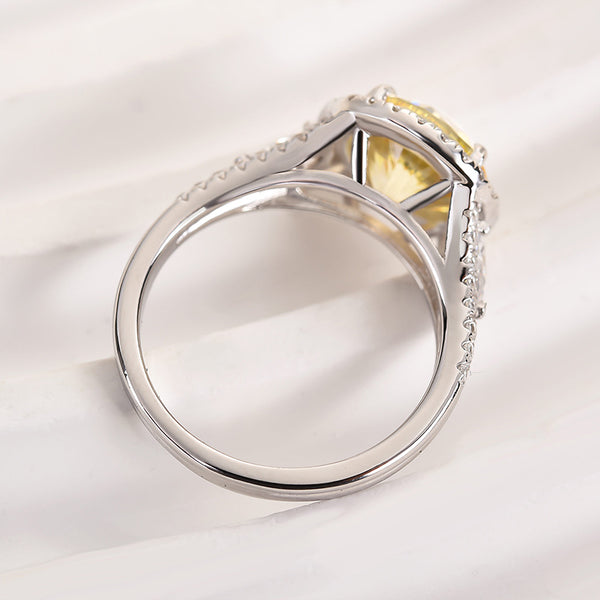 Louily Yellow Sone Halo Round Cut Engagement Ring