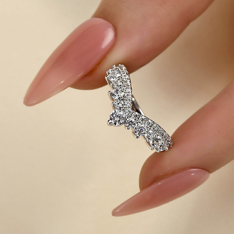 Louily Classical V-shaped Design Half Eternity Wedding Band - louilyjewelry