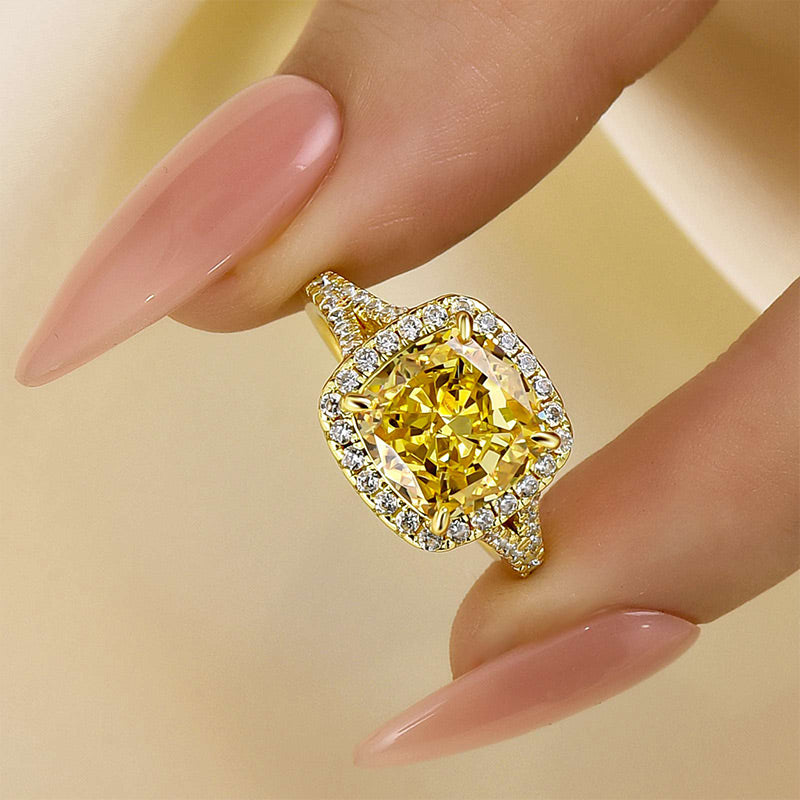 Louily Cushion Cut Yellow Sapphire Split Shank Engagement Ring In Sterling Silver - louilyjewelry