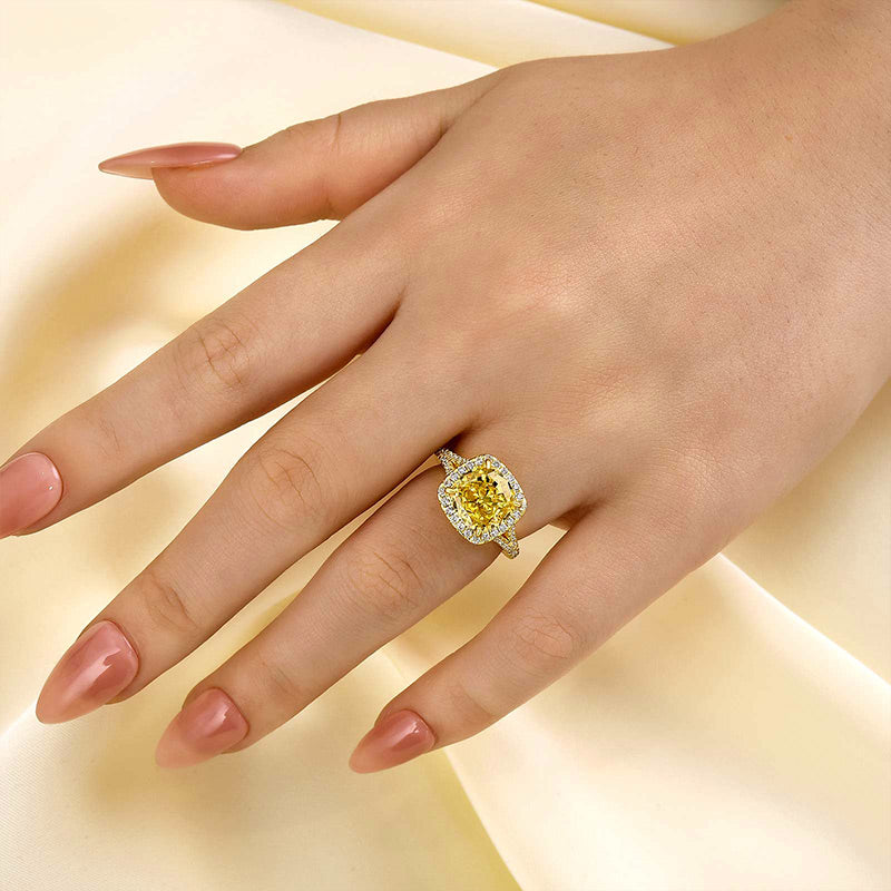 Louily Cushion Cut Yellow Sapphire Split Shank Engagement Ring In Sterling Silver - louilyjewelry