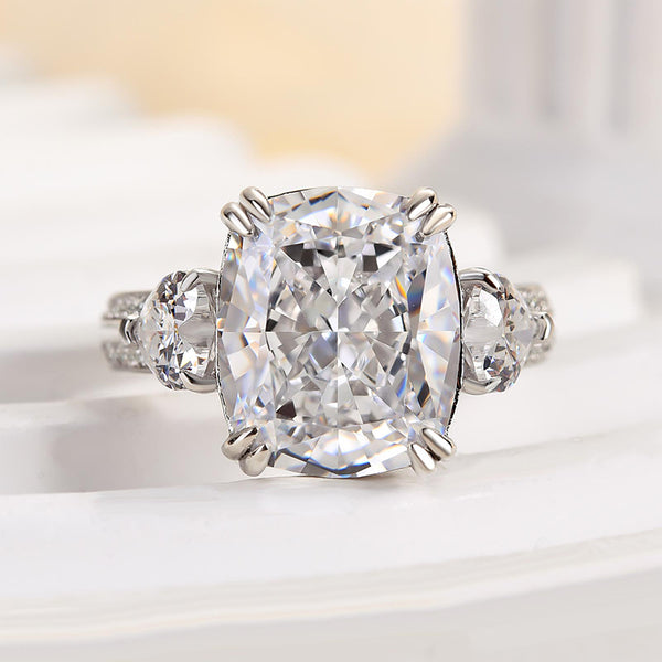 Louily Beautiful Cushion Cut Three Stone Engagement Ring