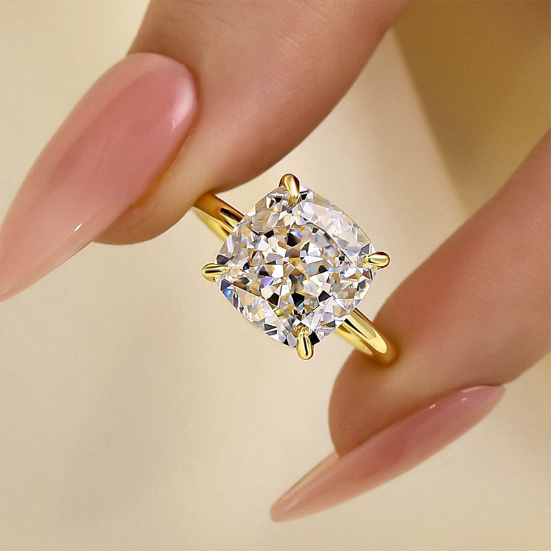 Louily Classic 5.5 Carat Cushion Cut Yellow Gold Travel Engagement Ring In Sterling Silver - louilyjewelry