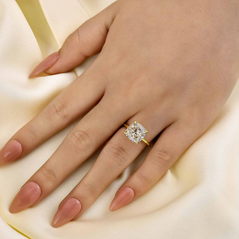 Louily Classic 5.5 Carat Cushion Cut Yellow Gold Travel Engagement Ring In Sterling Silver - louilyjewelry