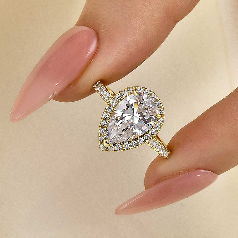 Louily Halo Pear Cut Engagement Ring In Sterling Silver - louilyjewelry