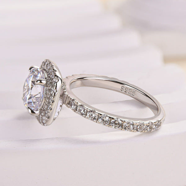 Louily Stunning Halo Round Cut Simulated Diamond Engagement Ring In Sterling Silver