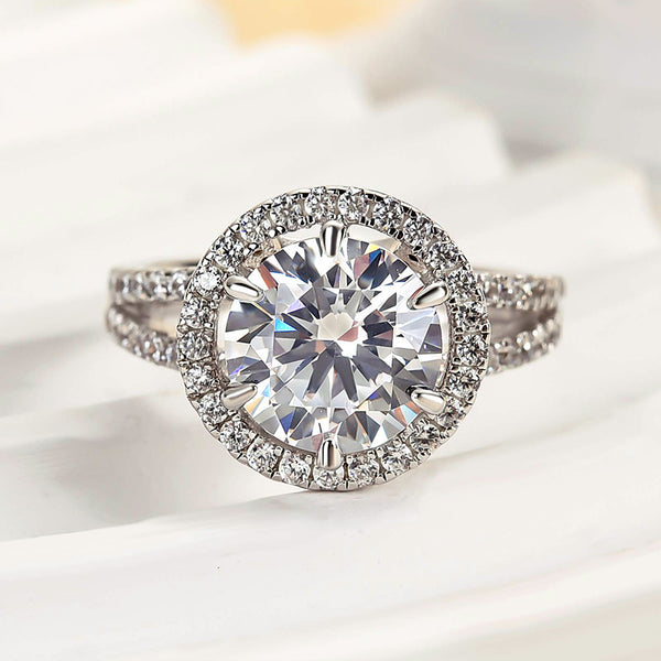 Louily Luxury Split Shank Halo Round Cut Engagement Ring