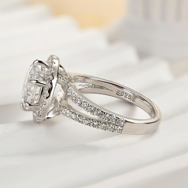 Louily Luxury Split Shank Halo Round Cut Engagement Ring