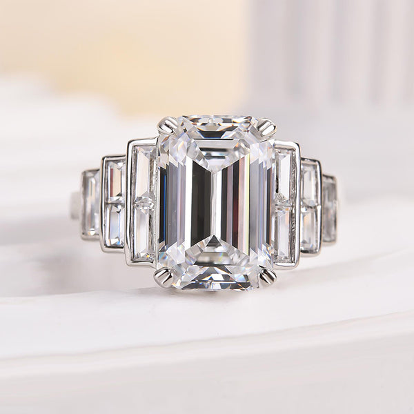 Louily Unique Emerald Cut Engagement Ring