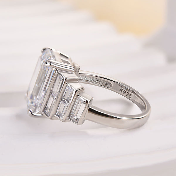 Louily Unique Emerald Cut Engagement Ring