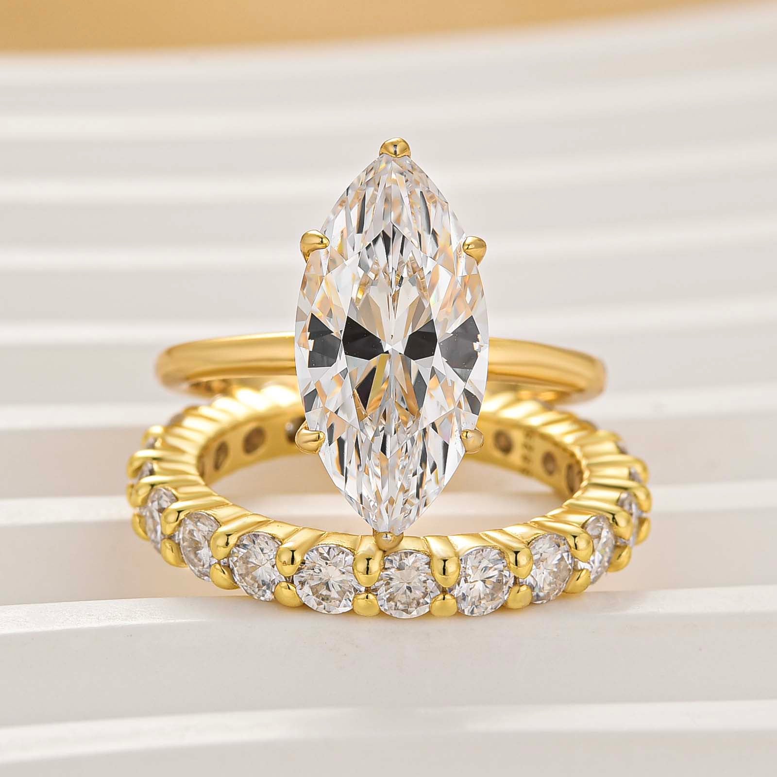 S925 Vintage 4.0Ct Marquise Cut Hidden Halo Stackable Travel Ring Sets in Sterling Silver