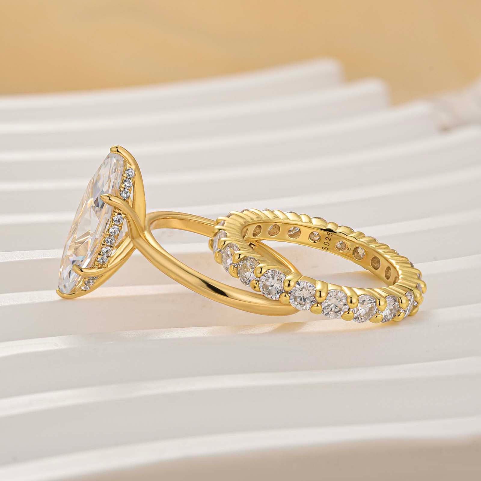 S925 Vintage 4.0Ct Marquise Cut Hidden Halo Stackable Travel Ring Sets in Sterling Silver