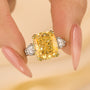 Louily Romantic Yellow Stone Cushion Cut Three Stone Engagement Ring - louilyjewelry
