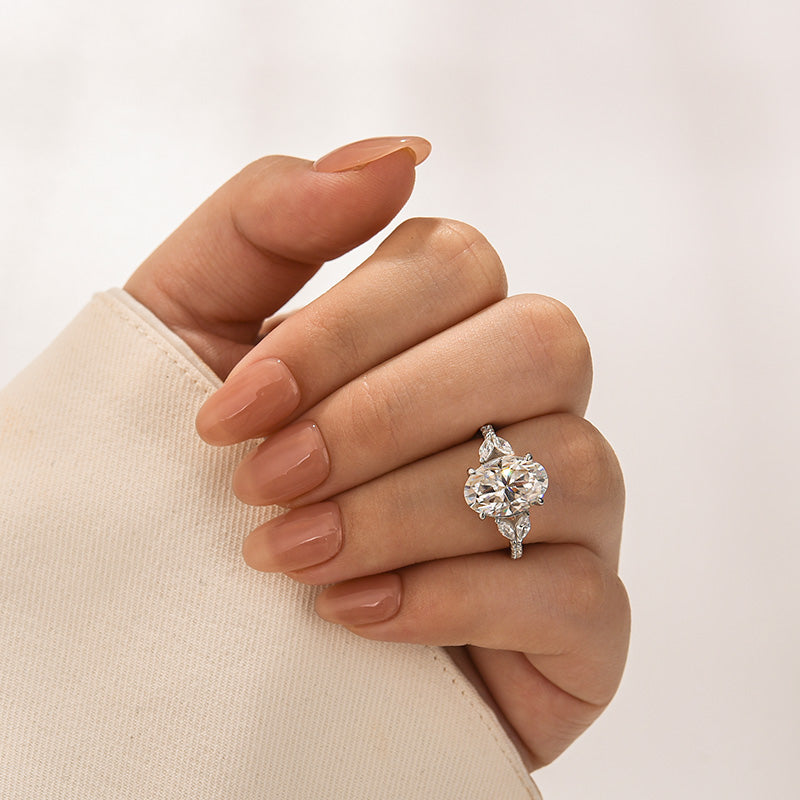 Louily Moissanite 4.0 Ct Oval and Angled Marquise Five Stone Engagement Ring