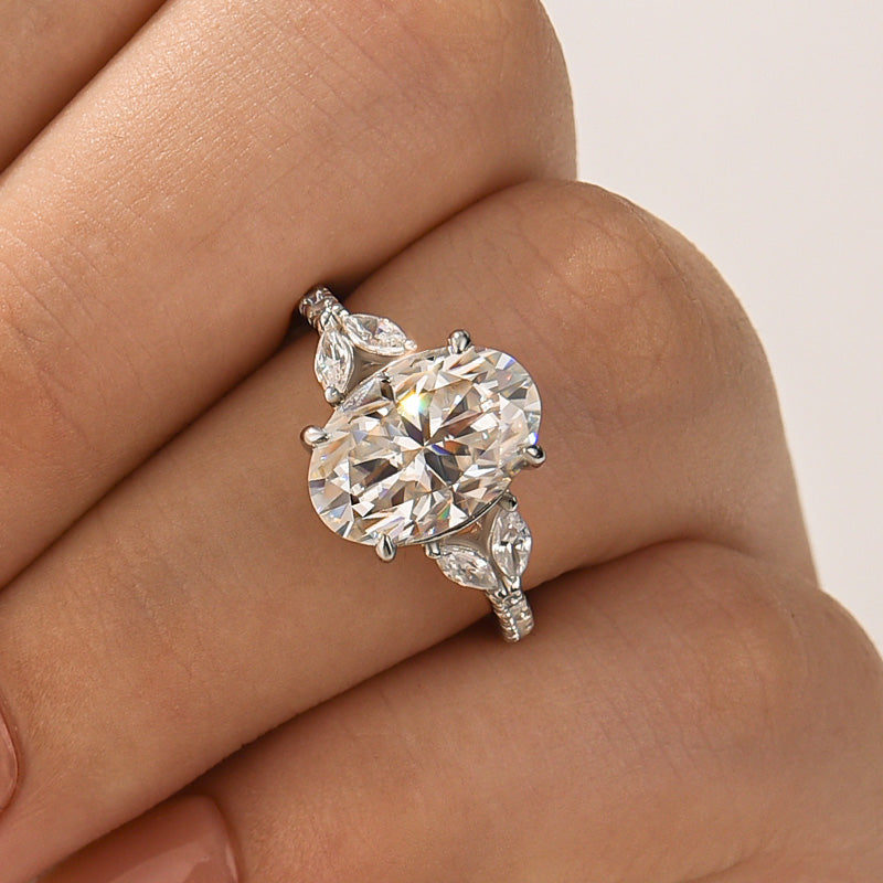 Louily Moissanite 4.0 Ct Oval and Angled Marquise Five Stone Engagement Ring