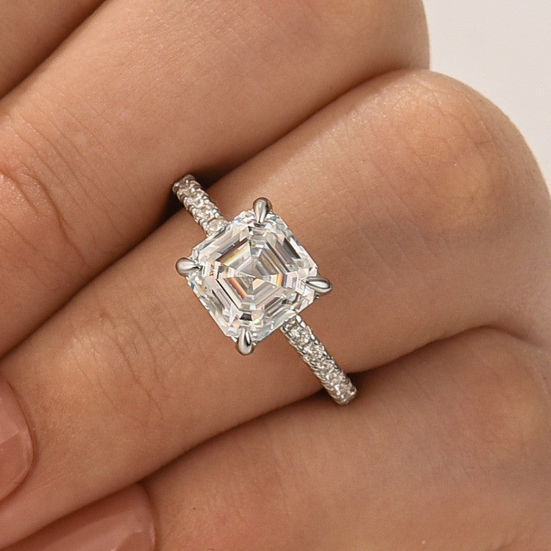 3.0Ct Asscher Cut White Gold Moissanite Diamond Engagement Ring