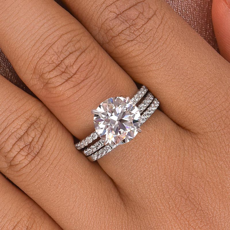 S925 3PC Wedding Ring Set 2.0 Ct Round Cut With 2PC Half Eternity Wedding Band Stackable Wedding Rings