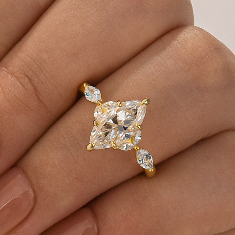 Moissanite 2.0Ct Marquise Stone with Two Designd Side Stone White Gold Engagement Ring