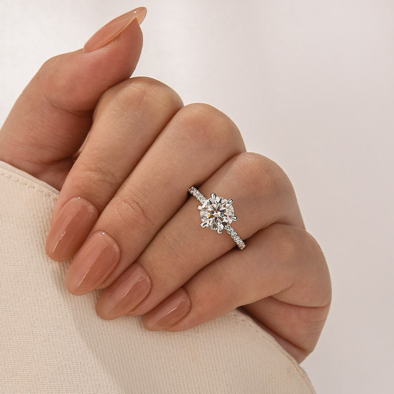 Louily 2.0~4.0 Carat Moissanite 6 Prong Round Cut Engagement Ring