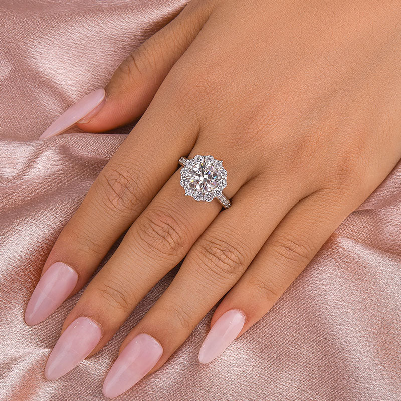 Moissanite 2.0 Ct Halo Round Cut White Gold Engagement Ring For Women - louilyjewelry