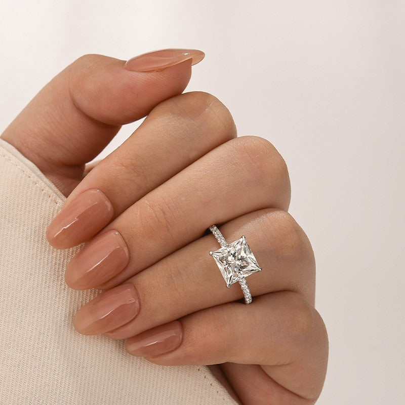 Moissanite 3.0 Ct Square Princess Cut White Gold Bridal Ring