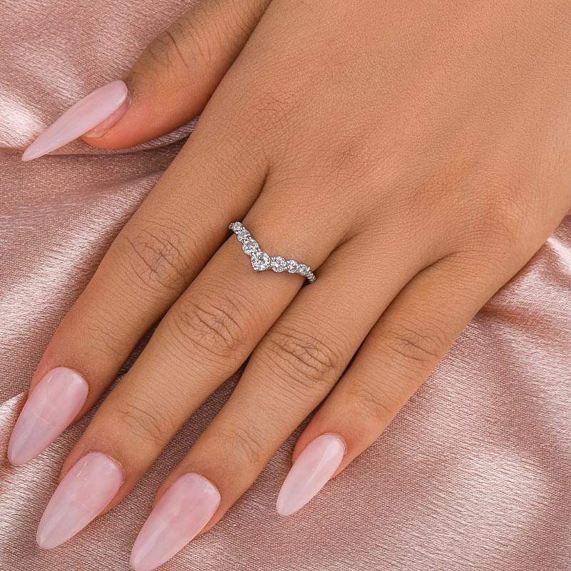 Louily Moissanite Curved Design Thin Stacking Wedding Ring In Sterling Silver - louilyjewelry