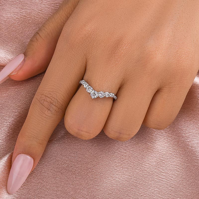 Louily Moissanite Curved Design Thin Stacking Wedding Ring In Sterling Silver - louilyjewelry