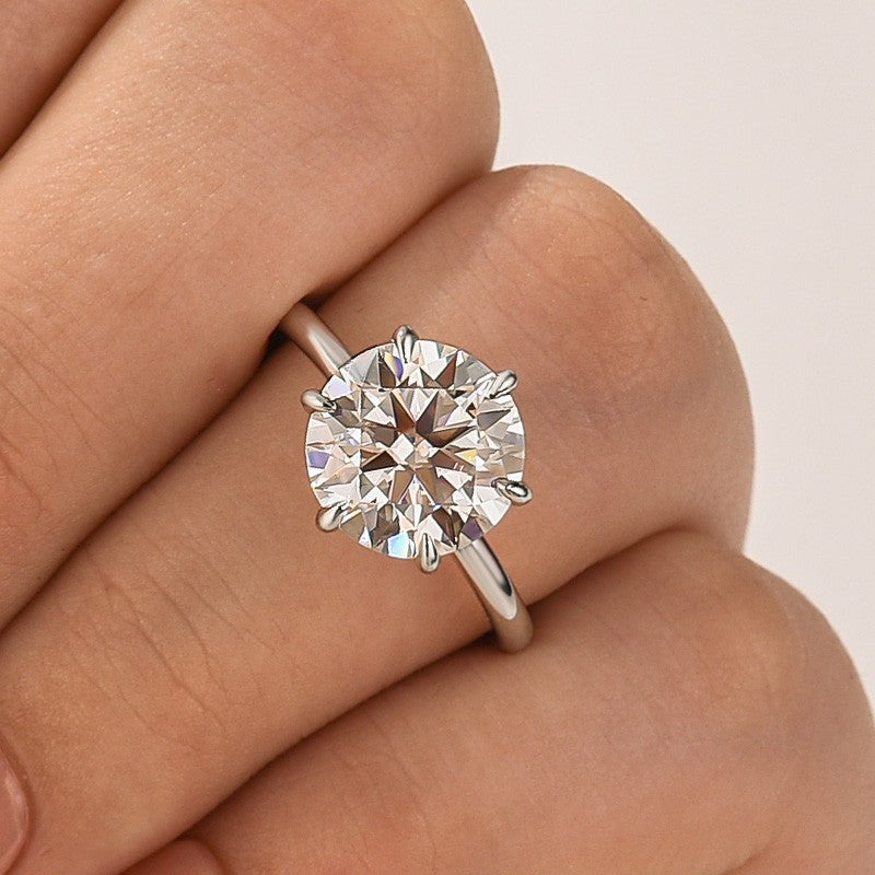 Moissanite 4.0Ct/3.0Ct Round Cut 6 Prong Engagement Ring For Women
