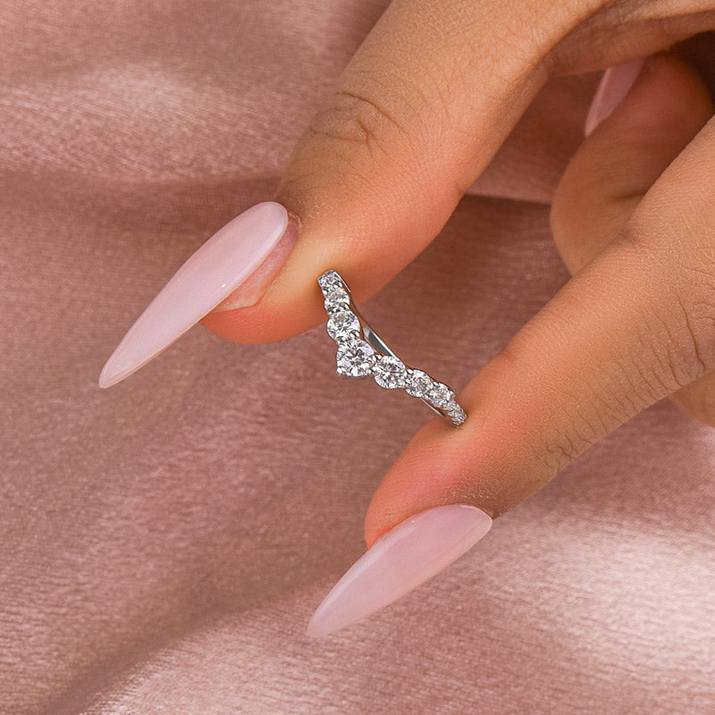 Louily Moissanite Curved Design Thin Stacking Wedding Ring In Sterling Silver - louilyjewelry