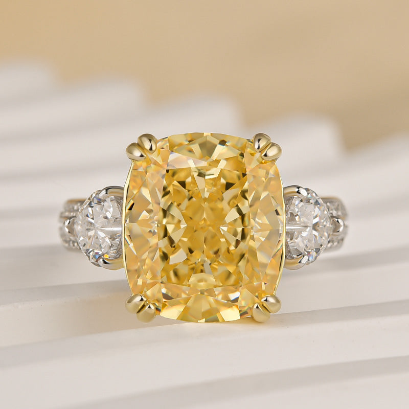 Louily Romantic Yellow Stone Cushion Cut Three Stone Engagement Ring - louilyjewelry