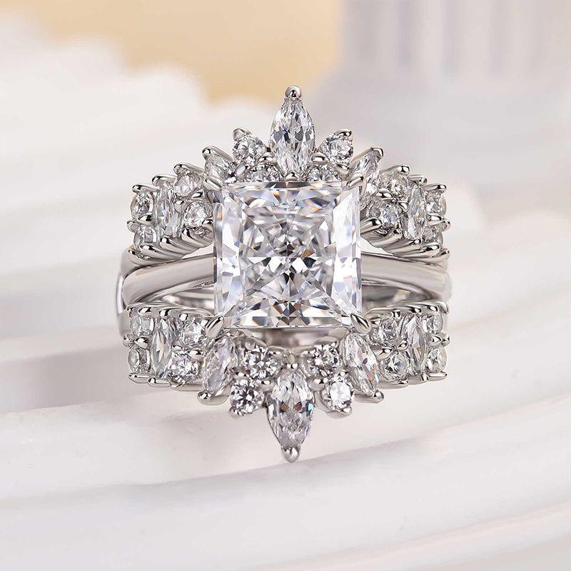 Louily Vintage Square Princess Cut Insert Ring Set For Women - louilyjewelry