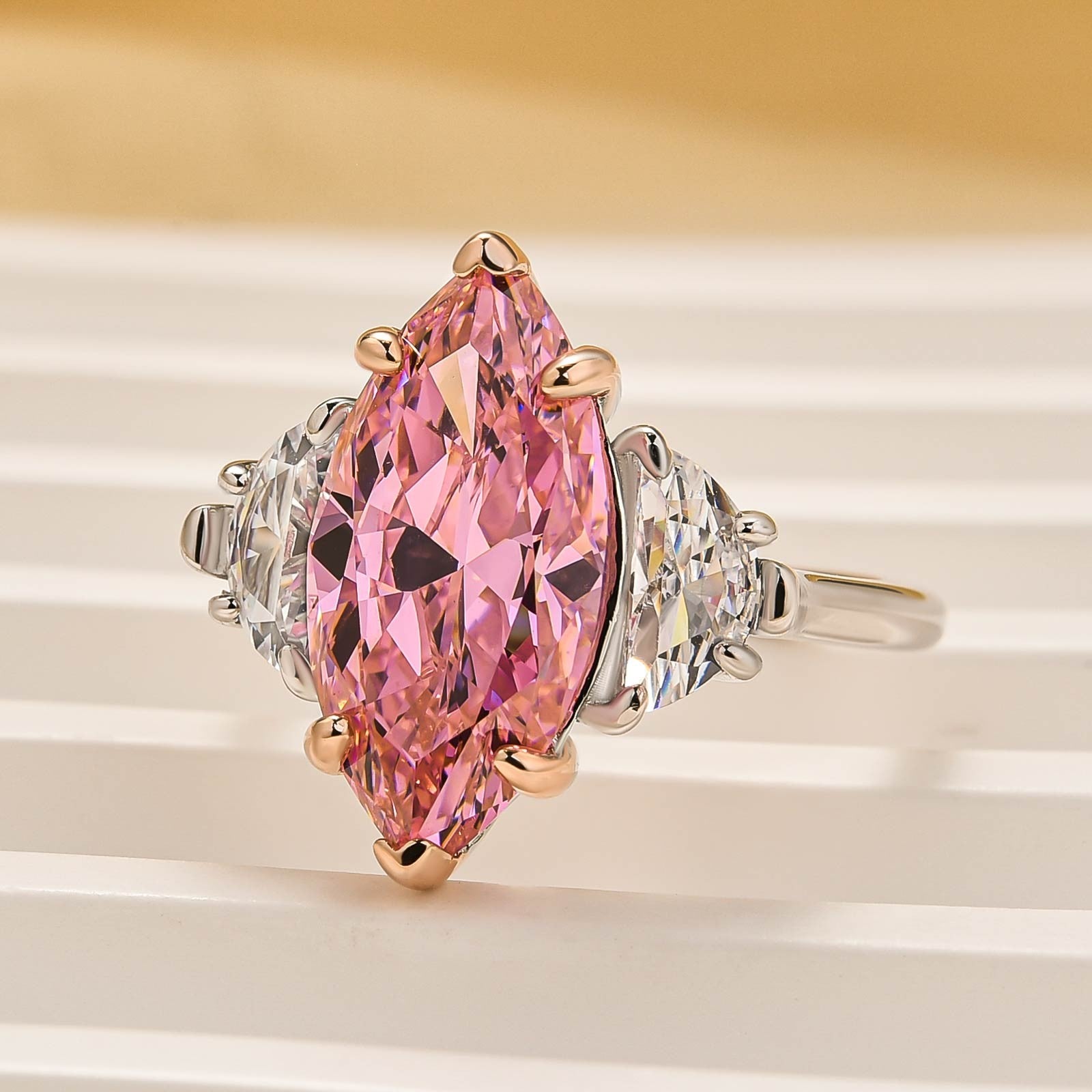 4.0Ct Pink Marquise Cut Three Stone Engagement Ring Travel Ring In Sterling Silver