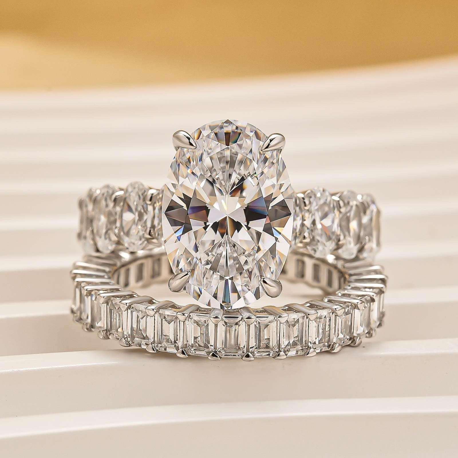 4.5Ct Oval Cut Wedding Ring Set With Radiant Cut Women's Wedding Band