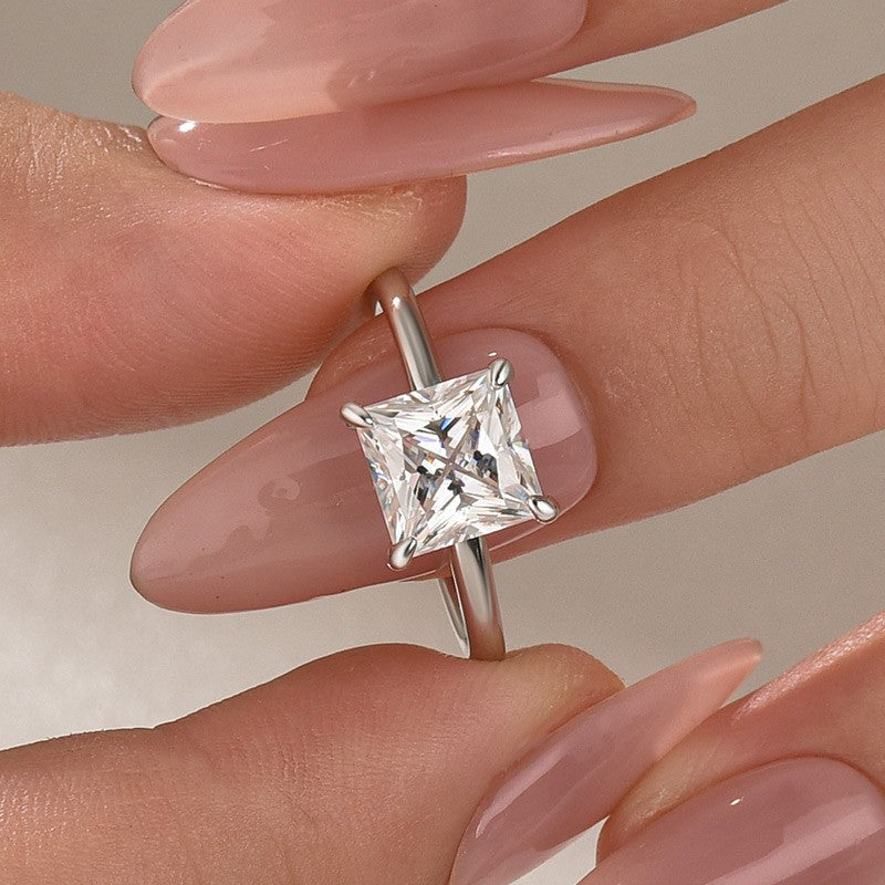 Moissanite 2.0 Ct Princess Cut Solitaire White Gold Promise Ring For Women