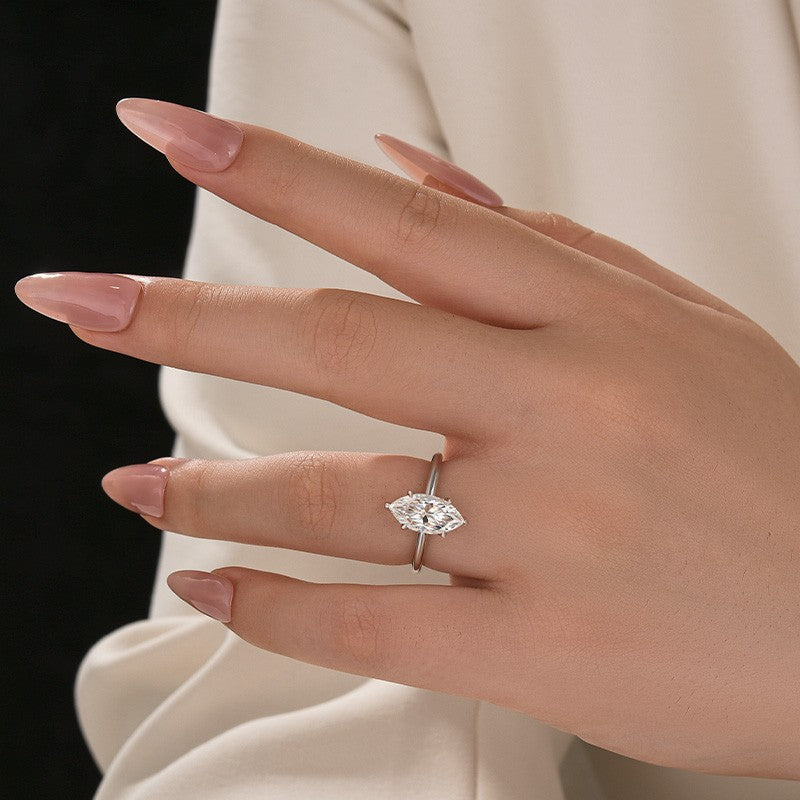 Moissanite 2.0 Ct Marquise Cut Solitaire White Gold Promise Ring For Women