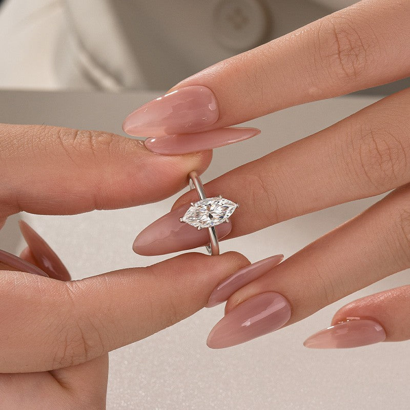Moissanite 2.0 Ct Marquise Cut Solitaire White Gold Promise Ring For Women