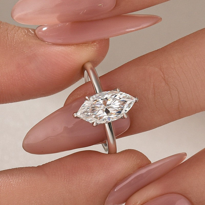 Moissanite 2.0 Ct Marquise Cut Solitaire White Gold Promise Ring For Women