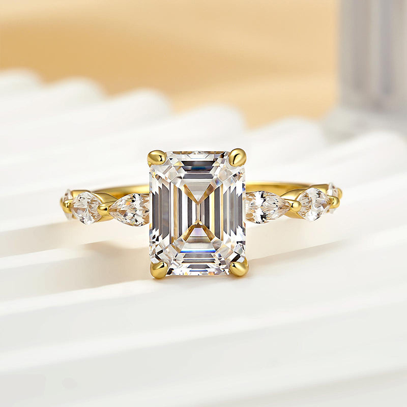 Louily Yellow Gold Emerald Cut Engagement Ring For Women - louilyjewelry