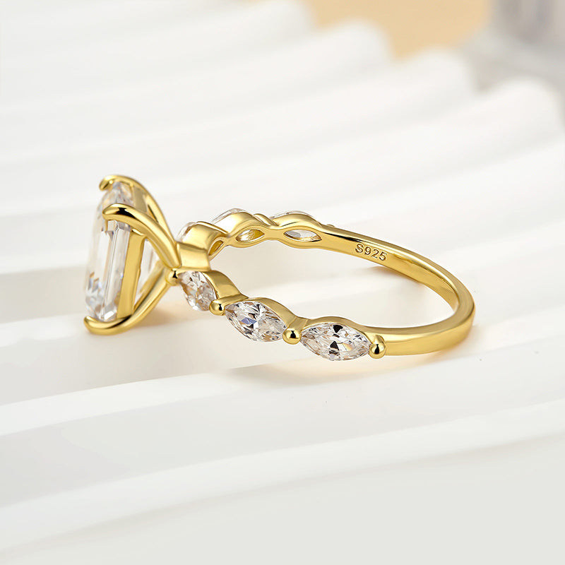 Louily Yellow Gold Emerald Cut Engagement Ring For Women - louilyjewelry